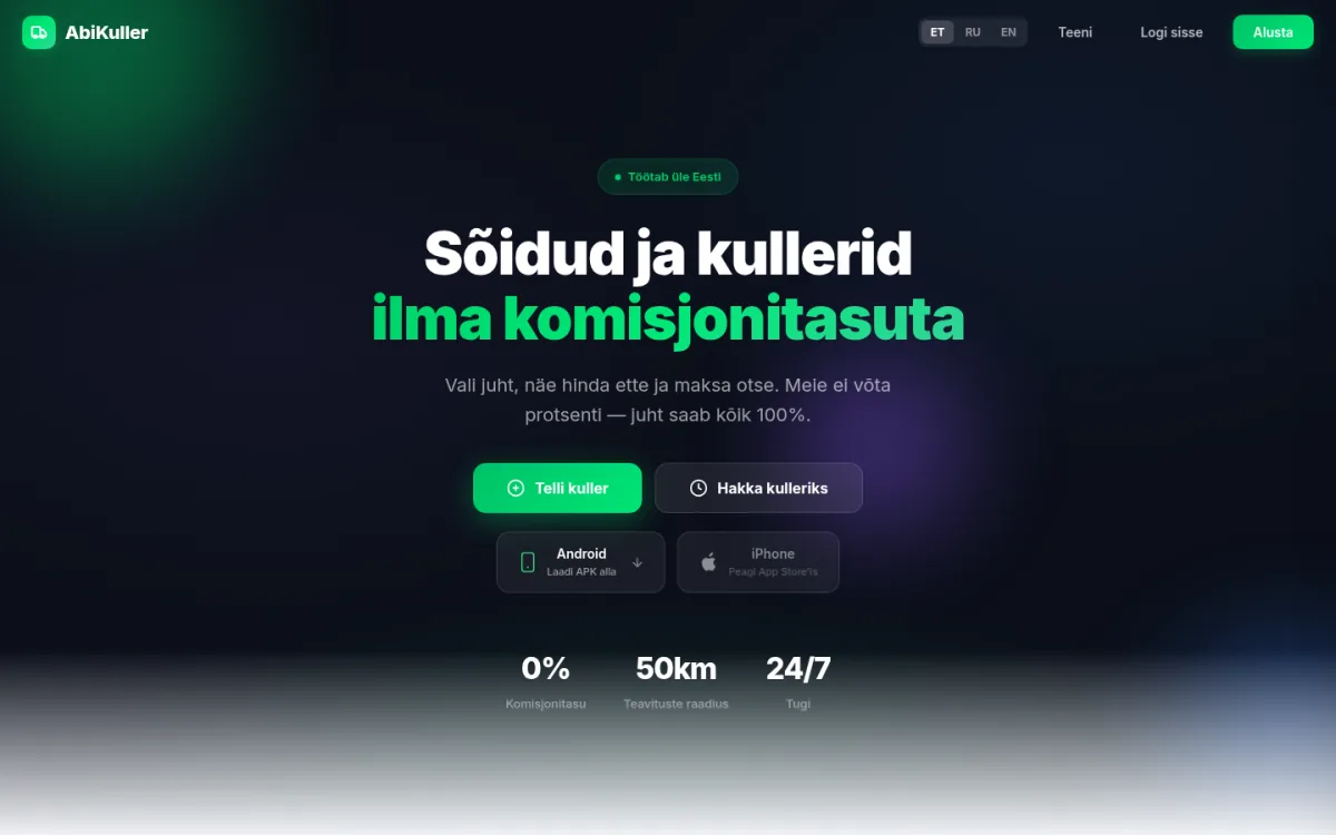 abikuller.ee — Kullerteenus (mobiilirakendus + veeb)