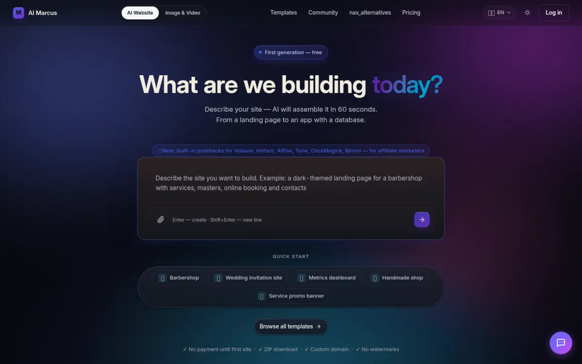 aimarcus.eu — AI saidi-konstruktor (SaaS)